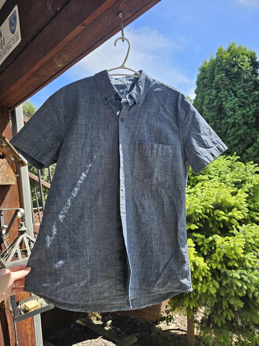 True Classic Men's Short-Sleeve Button-Up Shirt - Blue Chambray